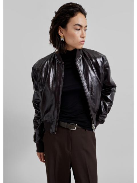 The Frankie Shop Micky Crackled Faux Leather Cropped Bomber - Dark Brown