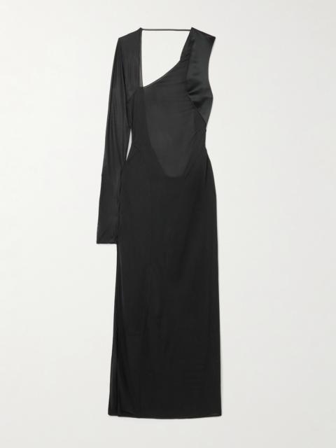 GALVAN Modernist One-sleeve Satin And Stretch-tulle Midi Dress
