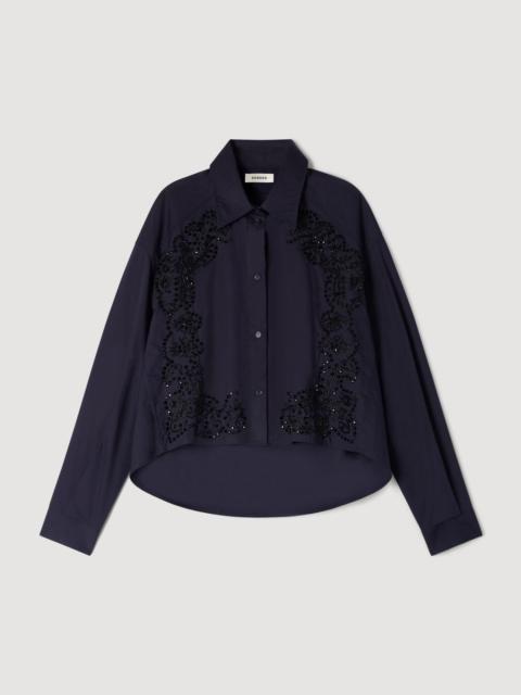 Sandro FLORAL EMBROIDERED COTTON SHIRT