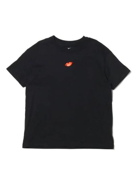 Nike (WMNS) Nike Sportswear Casual Sports Round Neck Flaming Lips Short Sleeve Black T-Shirt DB9819-010