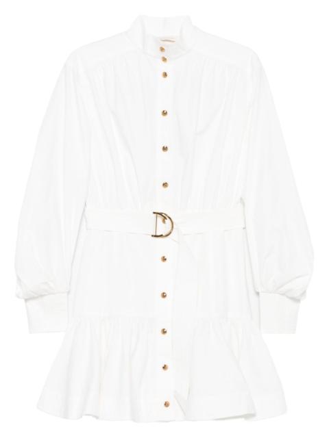 belted button-front mini dress