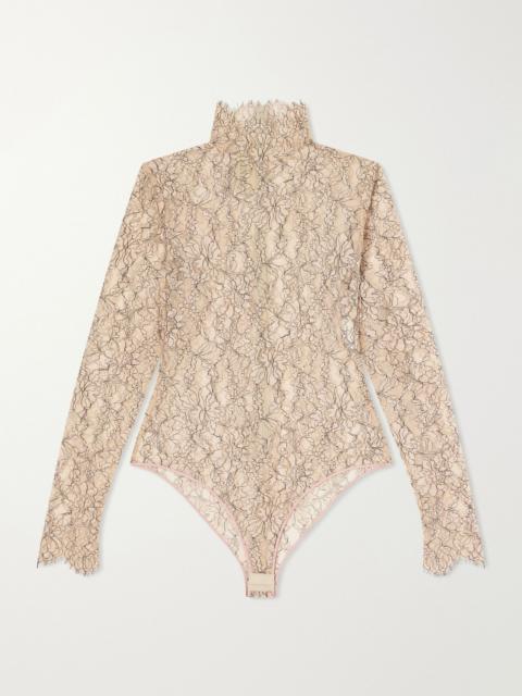 Valentino Scalloped lace-jersey bodysuit Beige