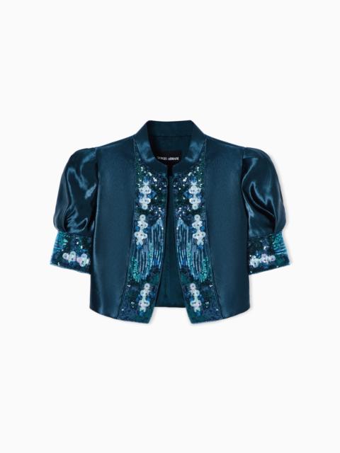 GIORGIO ARMANI EMBROIDERED LINEN AND SILK BOLERO
