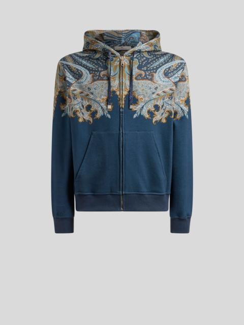 Etro COTTON-BLEND HOODED SWEATSHIRT WITH PLACED PAISLEY POCHETTE PRINT