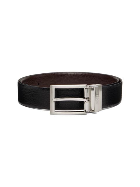 BOSS Black Grained Italian Leather Logo Keeper Reversible Belt