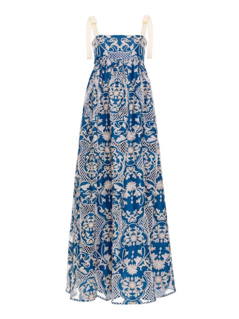 Verbena Embroidered Linen Maxi Dress blue