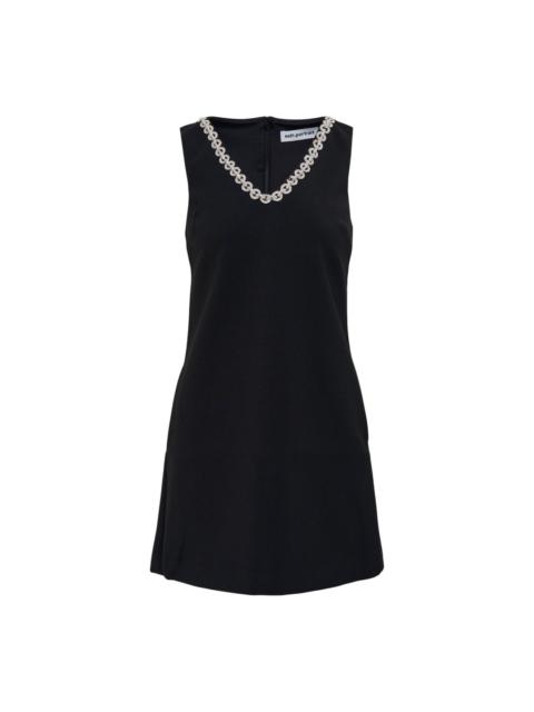 Black Crepe Crystal Trim Mini Dress
