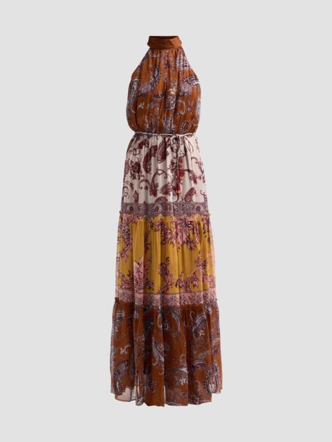 HEMANT & NANDITA Women's Colorblocked Tiered Maxi Dress - Brown