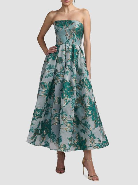 MAC DUGGAL Women's Strapless Brocade Midi-Dress - Teal