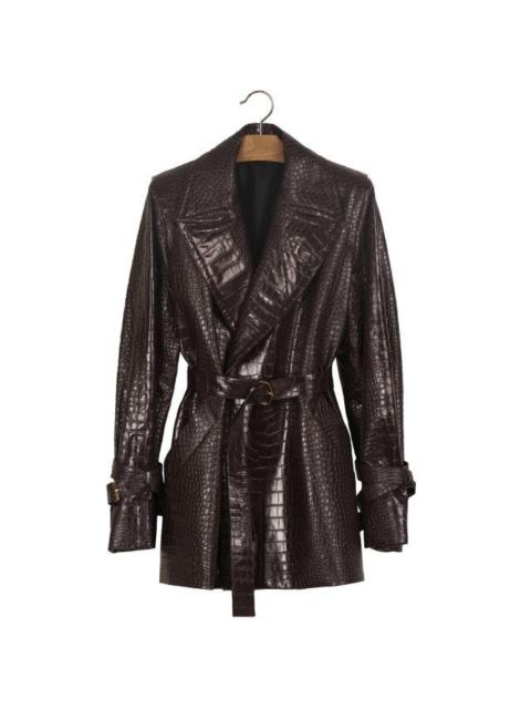 Alaïa Bordeaux leatherette jacket with crocodile print