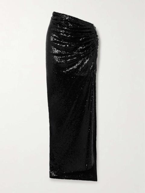 MATICEVSKI Luna draped sequined mesh maxi skirt
