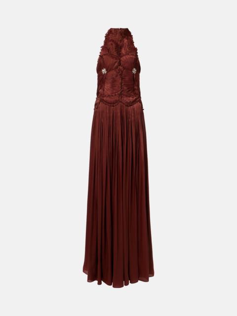 COSTARELLOS Embellished ruched georgette gown