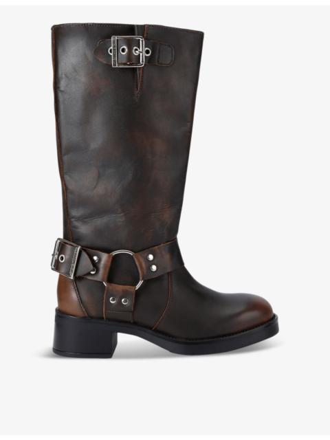 STEVE MADDEN Beau buckle-embellished leather boots
