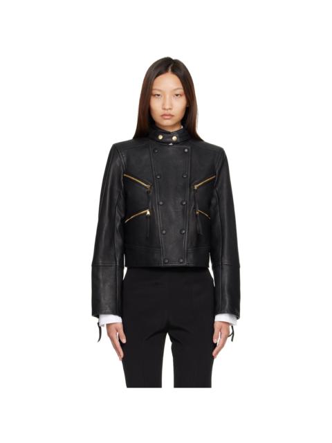 Balmain Black Buttoned Lambskin Biker Jacket