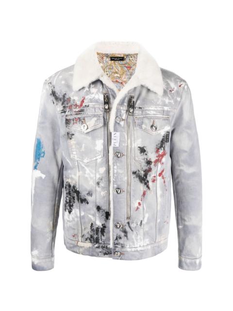 PHILIPP PLEIN painterly-print sherpa denim jacket