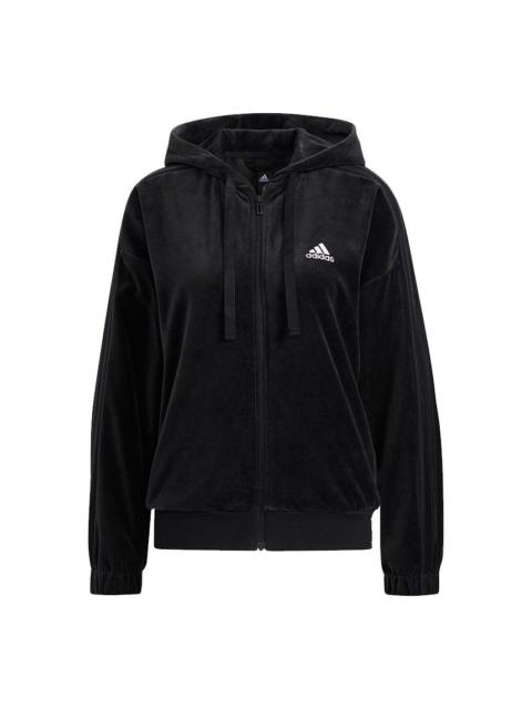 (WMNS) adidas Velour Jkt Velvet Hooded Jacket Black HG1845