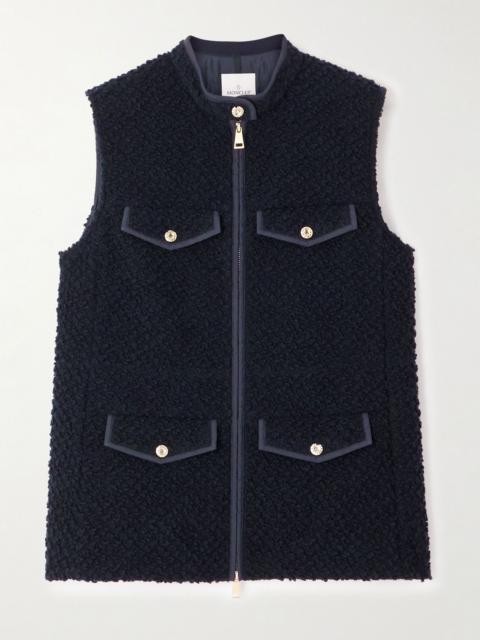Moncler Fallavier appliquéd quilted shell and wool-bouclé down vest Navy