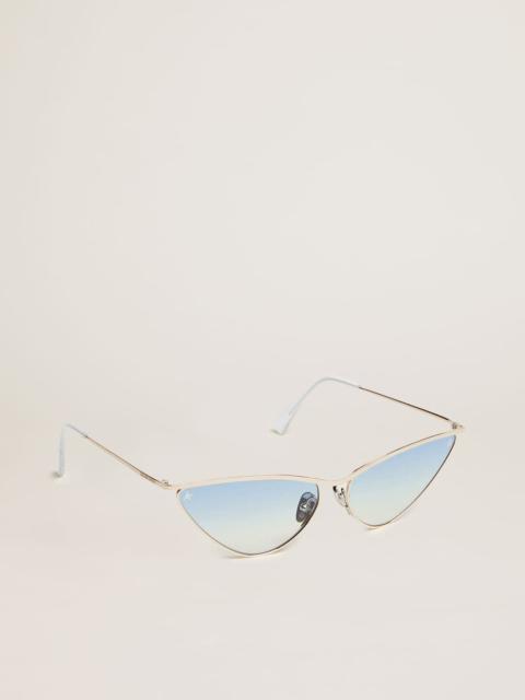 Golden Goose Sunglasses cat-eye style with silver frame and blue lenses