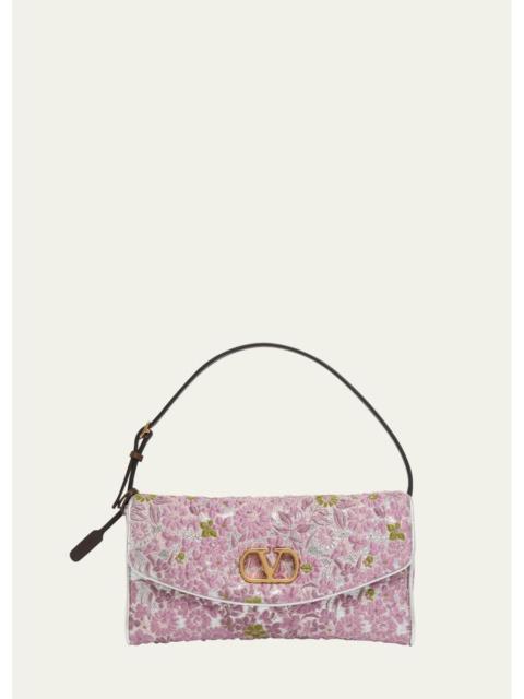 Valentino Devain Metallic Floral Jacquard Top-Handle Bag