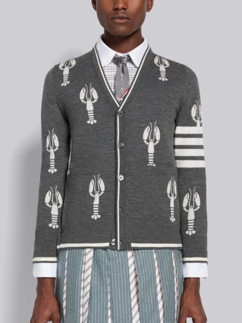 Thom Browne Lobster Merino 4-Bar Relaxed V-Neck Cardigan
