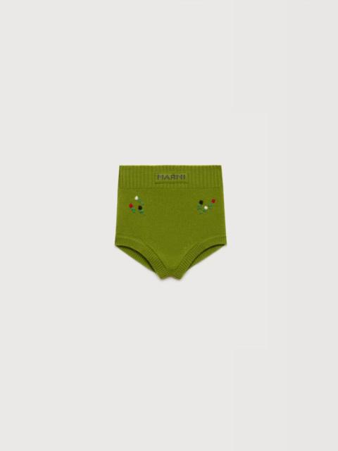 Marni GREEN WOOL-CASHMERE BRIEFS WITH FLOWER EMBROIDERY