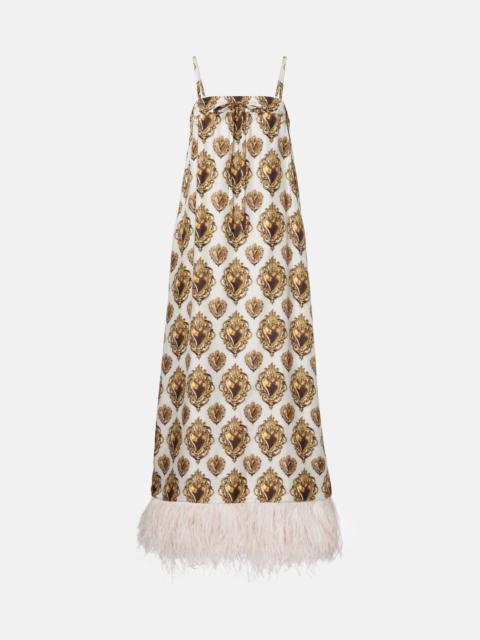 Dolce & Gabbana Feather-trimmed printed silk maxi dress