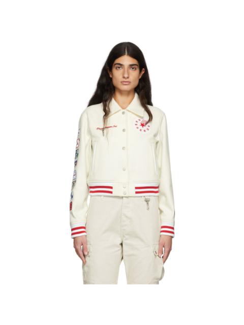 REESE COOPER® Off-White Wool Varsity Bomber Jacket