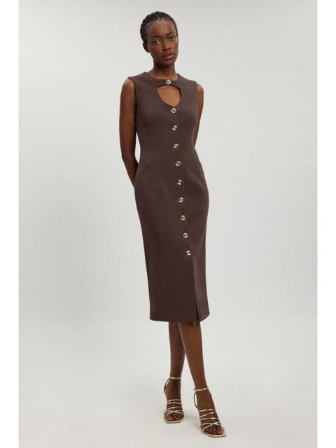 KAREN MILLEN Compact Stretch Button Tailored Midi Dress