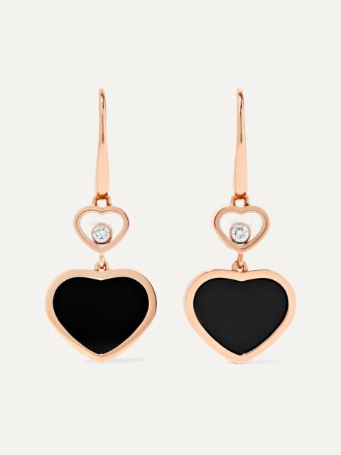 Happy Hearts 18-karat rose gold, diamond and onyx earrings