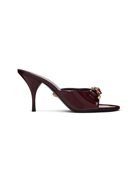 VERSACE Burgundy Opera Bow Patent Mule Heeled Sandals