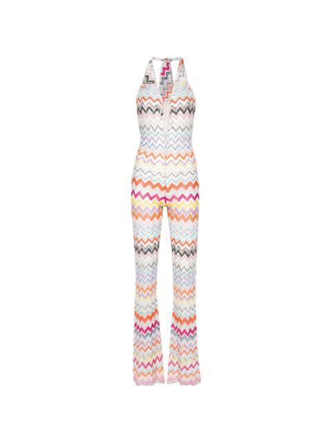 zigzag-woven halterneck beach jumpsuit