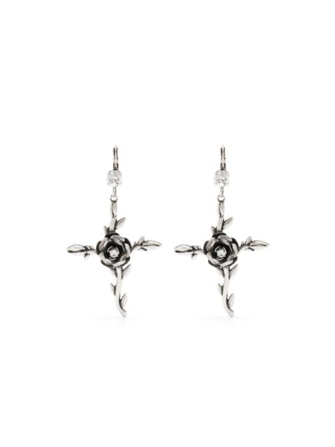 floral-cross drop earrings