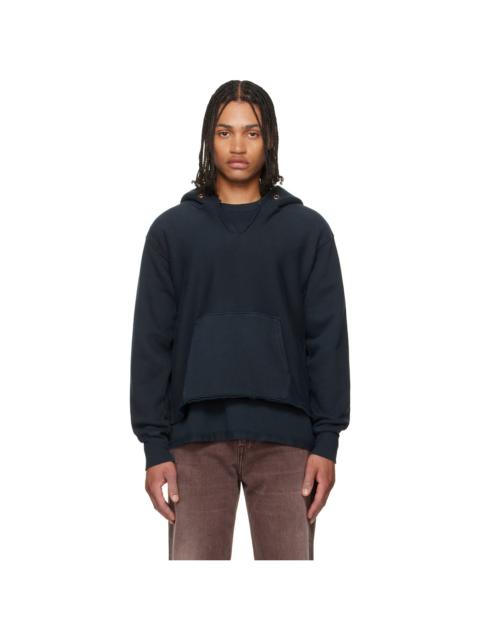 LES TIEN Black Heavyweight Raw Cropped Hoodie