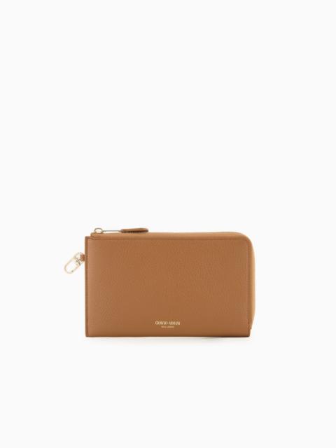 GIORGIO ARMANI PEBBLED LEATHER WALLET WITH WRAPAROUND ZIP