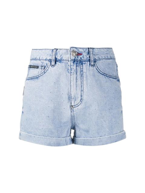 Philipp Plein logo-embellished denim shorts - Blue
