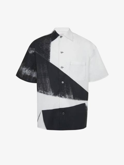 Men's Brushstroke Hawaiian Shirt in Black/white