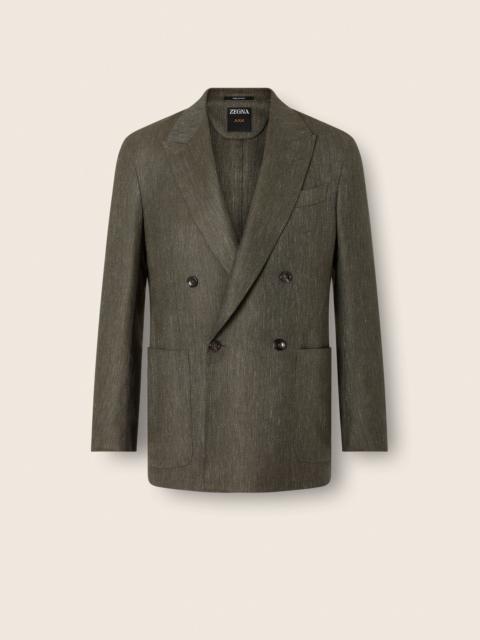 ZEGNA DARK OLIVE GREEN CASHMERE SILK AND LINEN JACKET