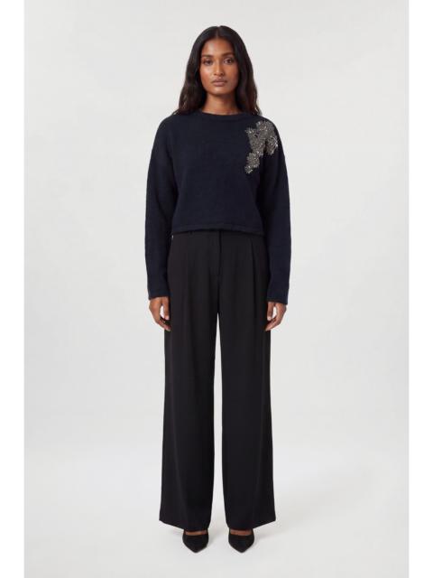 KAREN MILLEN Wool Blend Embellished Cosy Crew Neck Knit Jumper