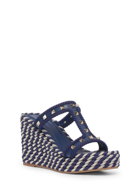 Rockstud Wedge Espadrille Sandal in Blue/White