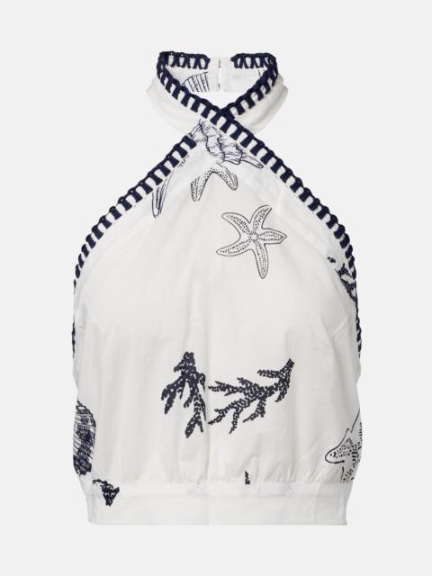 Poupette St Barth Suma ruffled open-back cotton crop top