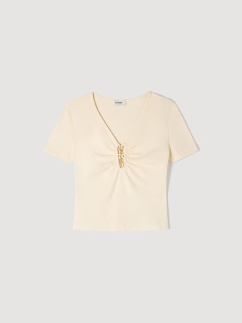 Sandro JEWELLED CROPPED COTTON T-SHIRT