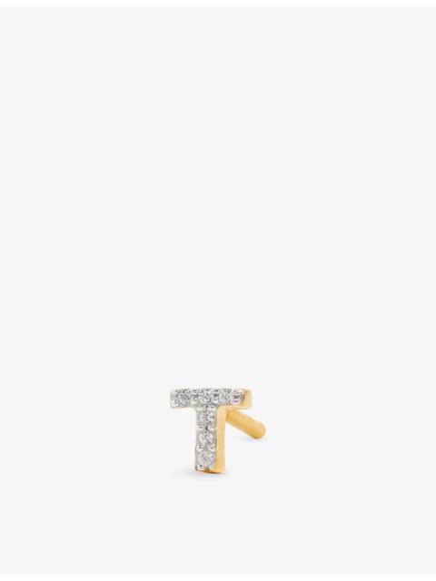 MISSOMA Initial T Pave Initial 18ct Gold Vermeil And Cubic Zirconia Single Stud Earring