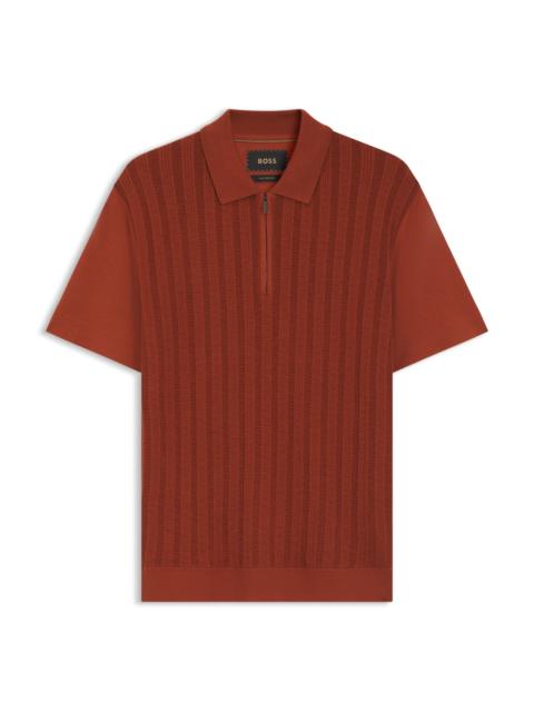 BOSS COTTON-SILK POLO SHIRT WITH ZIP NECK