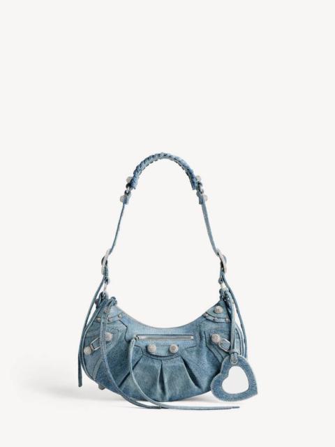 BALENCIAGA Women's Le Cagole Small Shoulder Bag In Denim With Rhinestones in Blue