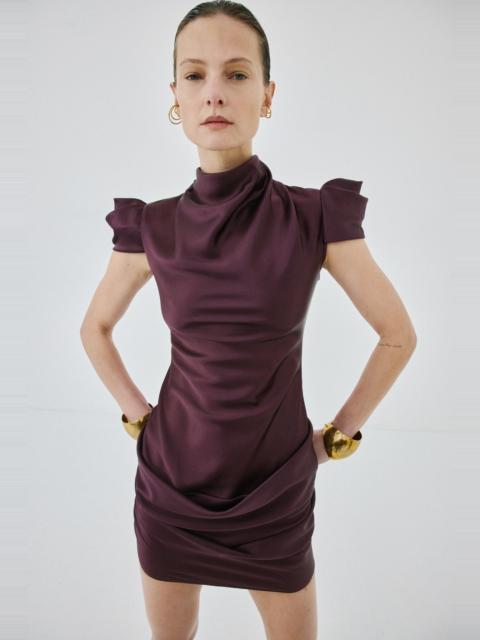 De La Vali COSIMA MINI DRESS IN PLUM SATIN