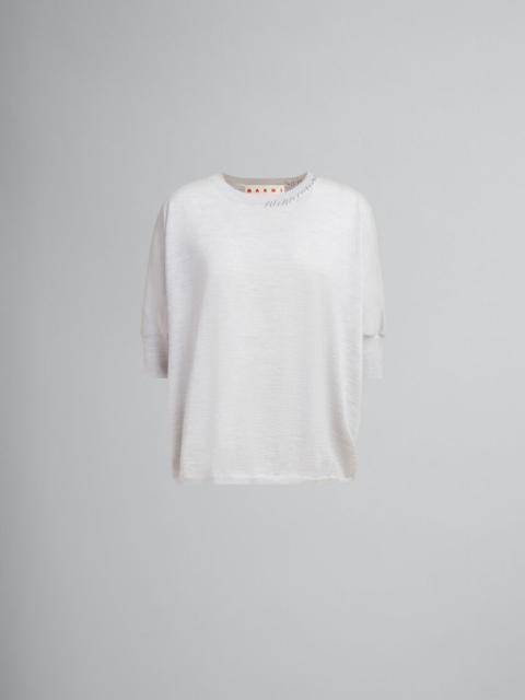 BLUE WOOL-SILK HALF-SLEEVE JUMPER WITH MARNI MENDING