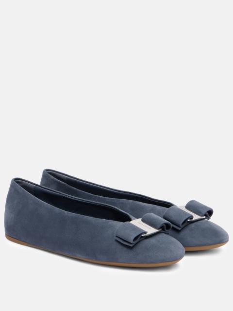 FERRAGAMO Vanna bow-detail suede ballet flats