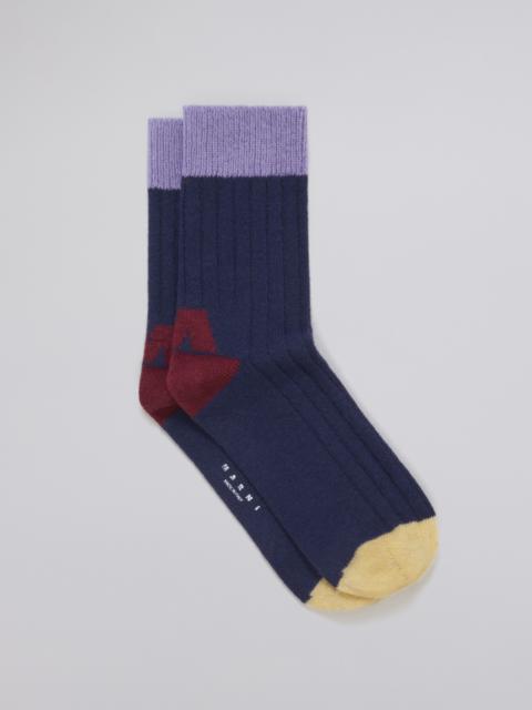 Marni BLUE WOOL SOCK WITH LOGO M JACQUARD