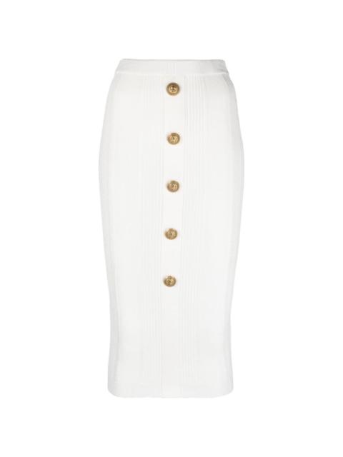 Balmain lion-head-buttons ribbed skirt