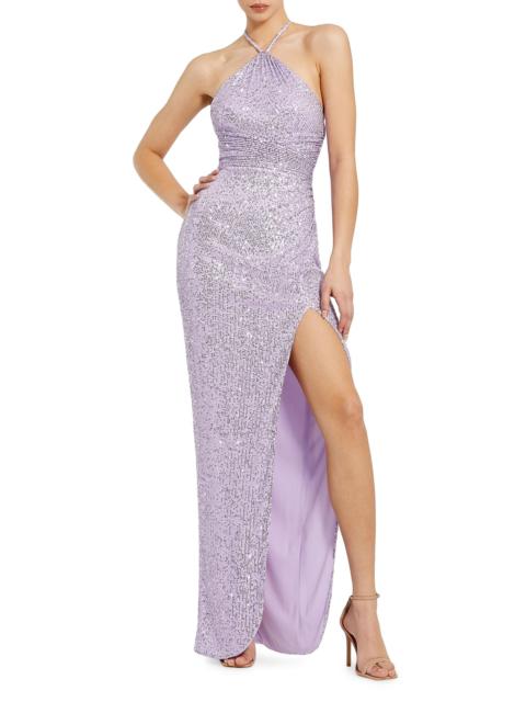 MAC DUGGAL Women's Gathered Sequined Halter Gown - Lilac